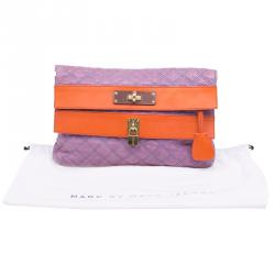 Pre Owned Marc Jacobs Purple/Orange Quilted Leather Oversized Pochette 
