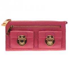 Marc Jacobs Pink Quilted Leather Double Pocket Zip Wallet