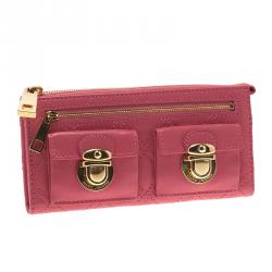 Marc Jacobs Pink Quilted Leather Double Pocket Zip Wallet
