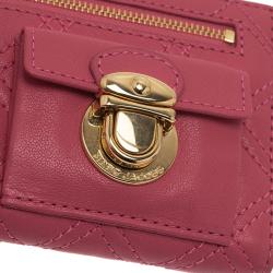 Marc Jacobs Pink Quilted Leather Double Pocket Zip Wallet