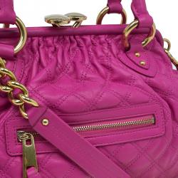 Pre Owned Marc Jacobs Pink Quilted Leather Stam Satchel