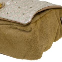 Pre Owned Marc Jacobs Light Pink/Brown Leather and Calf Hair Rockstar Jennifer Shoulder Bag