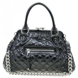 Pre Owned Marc Jacobs Black Quilted Patent Leather Stam Satchel