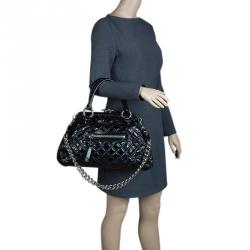 Pre Owned Marc Jacobs Black Quilted Patent Leather Stam Satchel