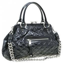 Pre Owned Marc Jacobs Black Quilted Patent Leather Stam Satchel