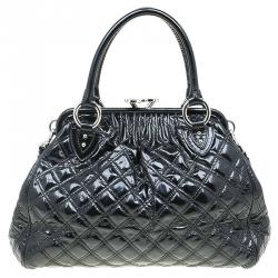 Pre Owned Marc Jacobs Black Quilted Patent Leather Stam Satchel