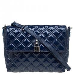 Pre Owned Marc Jacobs Blue Quilted Patent Leather Single Flap Shoulder Bag