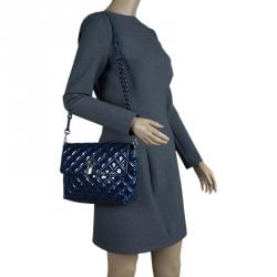 Pre Owned Marc Jacobs Blue Quilted Patent Leather Single Flap Shoulder Bag