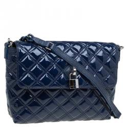 Pre Owned Marc Jacobs Blue Quilted Patent Leather Single Flap Shoulder Bag