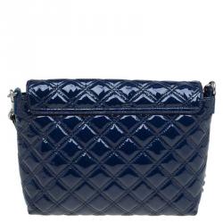 Pre Owned Marc Jacobs Blue Quilted Patent Leather Single Flap Shoulder Bag