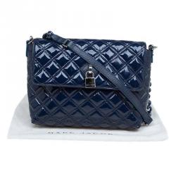 Pre Owned Marc Jacobs Blue Quilted Patent Leather Single Flap Shoulder Bag