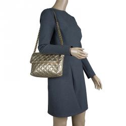 Pre Owned Marc Jacobs Gold Quilted Leather Large Bow Shoulder Bag