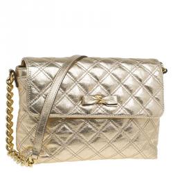 Pre Owned Marc Jacobs Gold Quilted Leather Large Bow Shoulder Bag