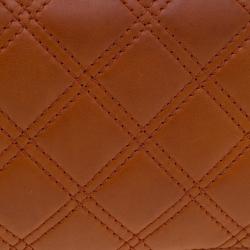 Pre Owned Marc Jacobs Orange Quilted Leather Deluxe Zip Around Wallet