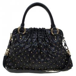 Pre Owned Marc Jacobs Black Embossed Snakeskin Studded Cecilia Satchel