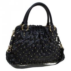 Pre Owned Marc Jacobs Black Embossed Snakeskin Studded Cecilia Satchel