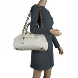 Pre Owned Marc Jacobs Ivory Quilted Leather Stam Satchel