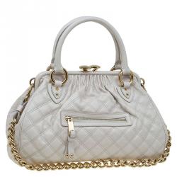 Pre Owned Marc Jacobs Ivory Quilted Leather Stam Satchel