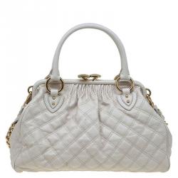 Pre Owned Marc Jacobs Ivory Quilted Leather Stam Satchel