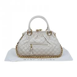Pre Owned Marc Jacobs Ivory Quilted Leather Stam Satchel