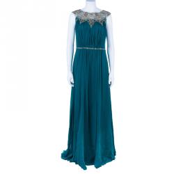 Pre Owned Marchesa Notte Blue Evening Gown M