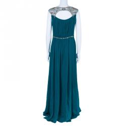 Pre Owned Marchesa Notte Blue Evening Gown M