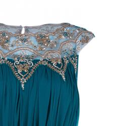 Pre Owned Marchesa Notte Blue Evening Gown M