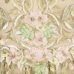Marchesa Notte Beige Floral Embroidered Long Sleeve Tulle Gown S