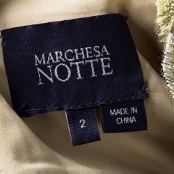 Marchesa Notte Beige Floral Embroidered Long Sleeve Tulle Gown S