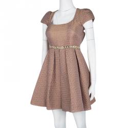 Marchesa Notte Metallic Pink Brocade Embellished Cocktail Dress XS
