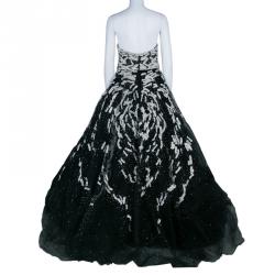 Marchesa Black Strapless Embellished Tulle Gown M