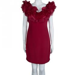 Pre Owned Marchesa Notte Red Organza Ruffle Detail Silk Sleeveless Mini Dress M