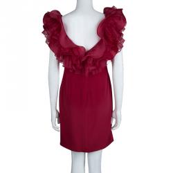Pre Owned Marchesa Notte Red Organza Ruffle Detail Silk Sleeveless Mini Dress M