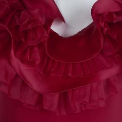 Pre Owned Marchesa Notte Red Organza Ruffle Detail Silk Sleeveless Mini Dress M