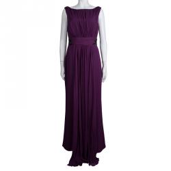 Marchesa Notte Purple Silk Embellished Waist Detail Sleeveless Gown L