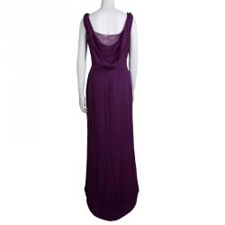 Marchesa Notte Purple Silk Embellished Waist Detail Sleeveless Gown L