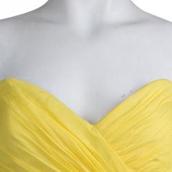 Marchesa Notte Yellow Silk Chiffon Strapless Ruched Gown S