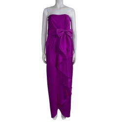 Marchesa Notte Pink Silk Bow Detail Strapless Gown M