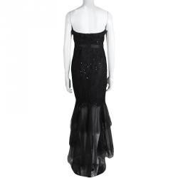 Pre Owned Notte by Marchesa Black Embellished Tulle Detail Strapless Gown L