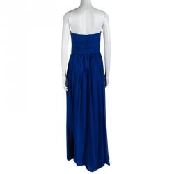 Marchesa Notte Blue Silk Draped  Strapless Maxi Dress M