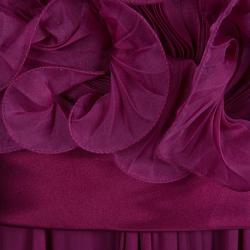Marchesa Burgundy Silk Ruffle Detail Draped Strapless Gown M