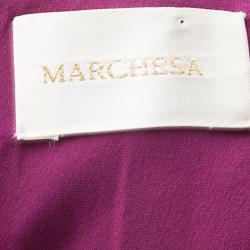 Marchesa Burgundy Silk Ruffle Detail Draped Strapless Gown M