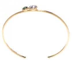 Marco Bicego Jaipur Mixed Gemstone18k Yellow Gold Slim Open Cuff Bracelet