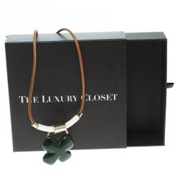 Pre Owned Marni Green Resin Flower Gold Tone Necklace
