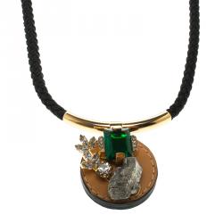 Marni Crystal Leather Tie-up Cord Necklace