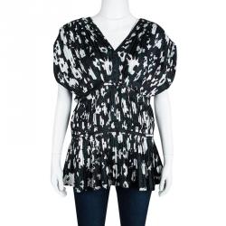 Pre Owned Marni Green Floral Printed Silk Pleated Panel Detail Top M