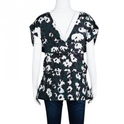 Pre Owned Marni Green Floral Printed Silk Pleated Panel Detail Top M