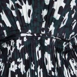 Pre Owned Marni Green Floral Printed Silk Pleated Panel Detail Top M