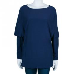 Pre Owned Marni Navy Silk Long Sleeve Top S