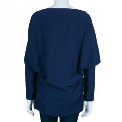 Pre Owned Marni Navy Silk Long Sleeve Top S